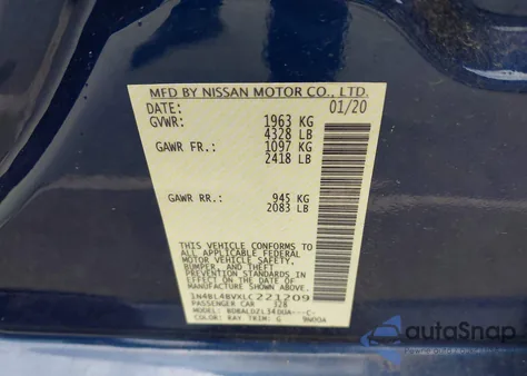 2020 Nissan Altima S Fwd из США, поврежденный, VIN 1N4BL4BVXLC221209